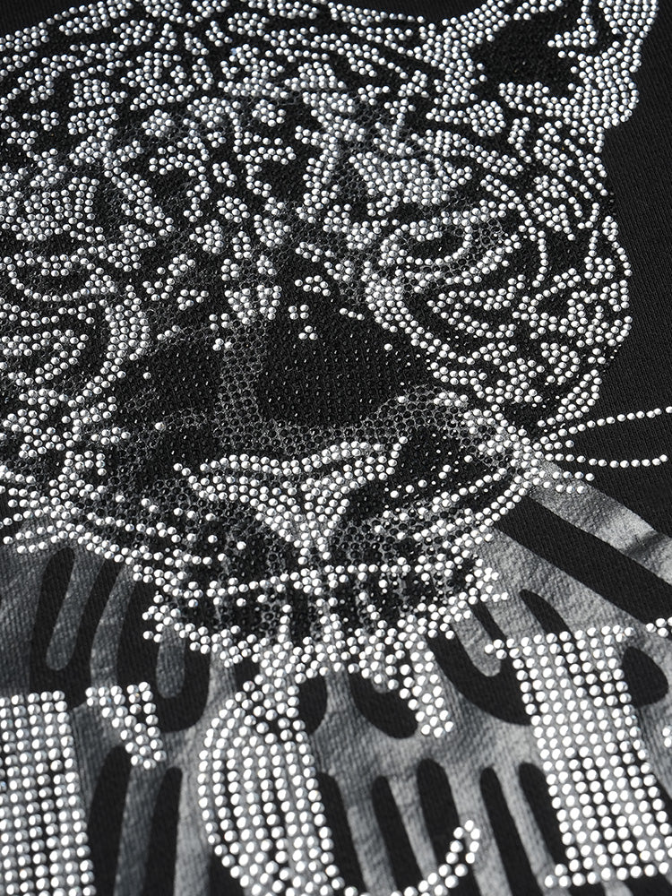 Graphic Rhinestone Leopard Long Sleeve Sweatshirt