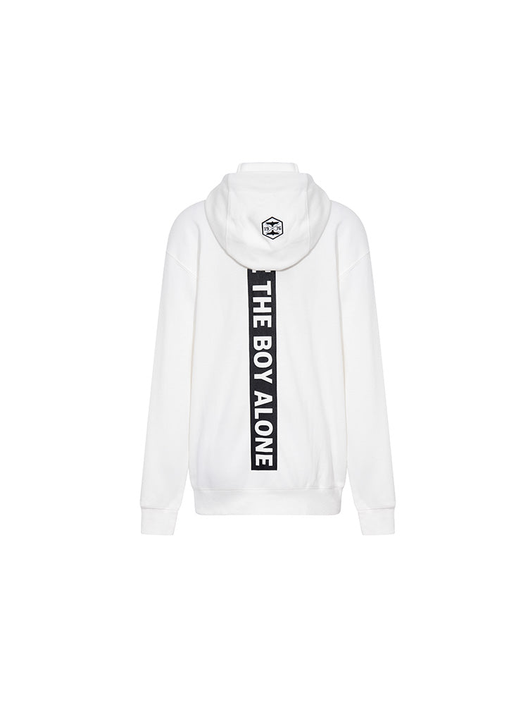 Letter Print Zipper Long Sleeve Hoodie Jacket White