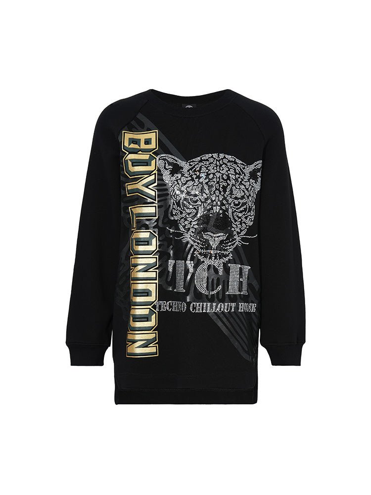 Graphic Rhinestone Leopard Long Sleeve Sweatshirt