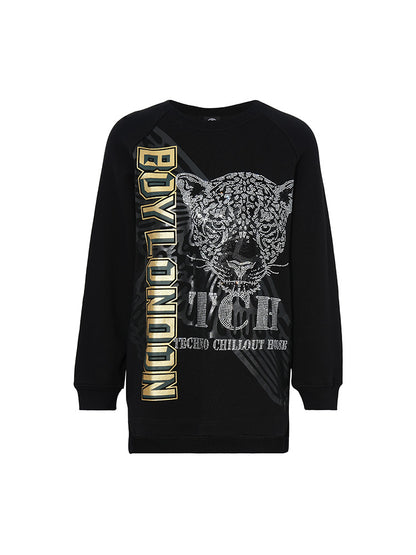 Graphic Rhinestone Leopard Long Sleeve Sweatshirt