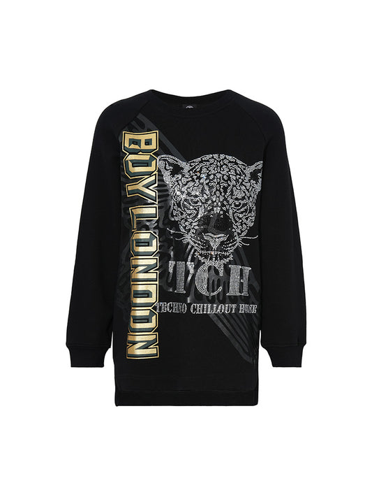 Graphic Rhinestone Leopard Long Sleeve Sweatshirt