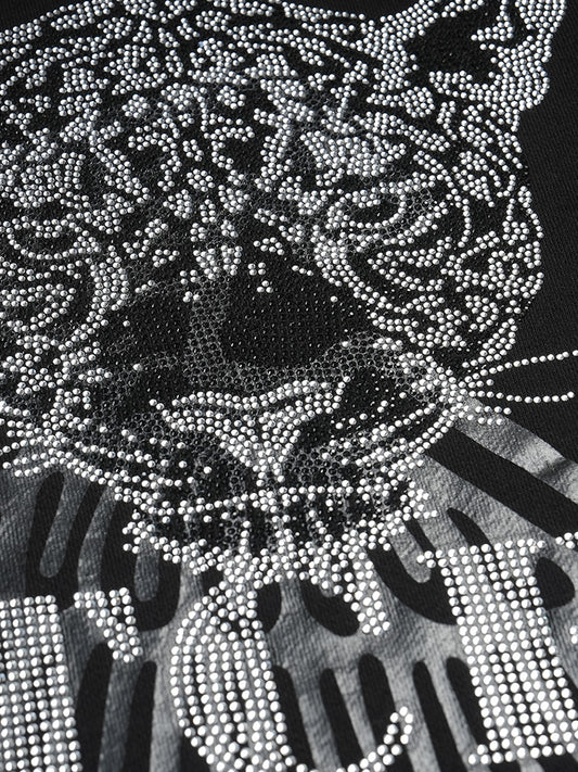 Graphic Rhinestone Leopard Long Sleeve Sweatshirt