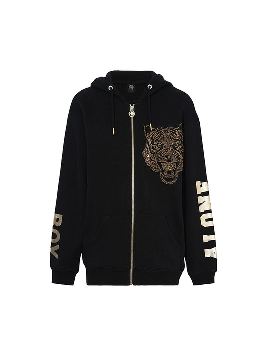 Rhinestone Leopard Long Sleeve Hoodie Jacket
