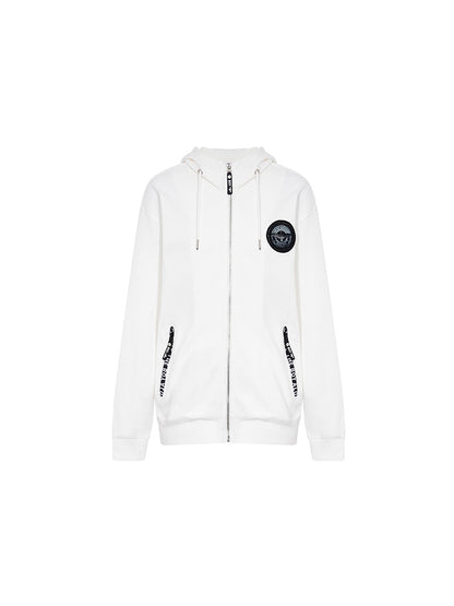 Letter Print Zipper Long Sleeve Hoodie Jacket White