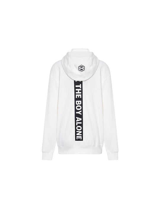 Letter Print Zipper Long Sleeve Hoodie Jacket White